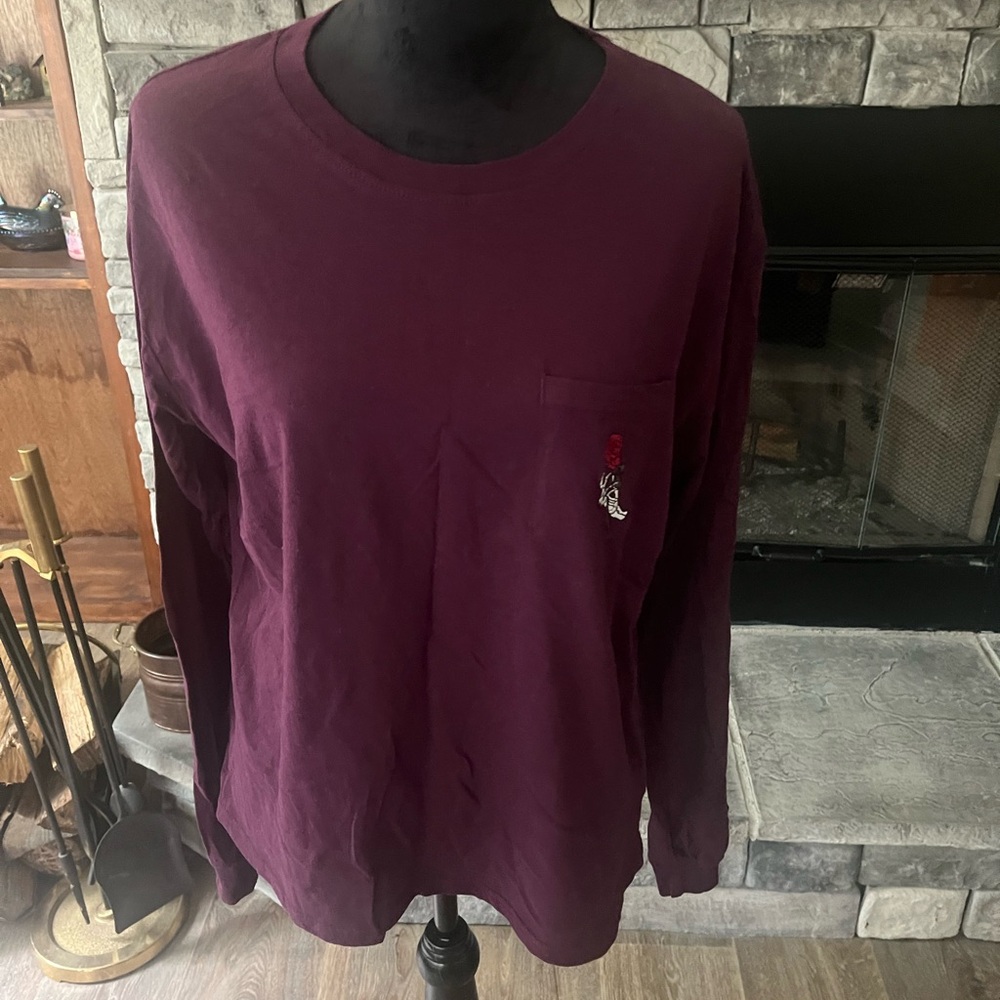 Skull w/Rose Burgundy Long Sleeve Shirt